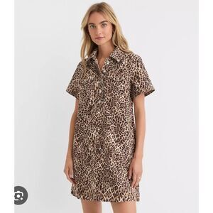 Loft Leopard Print Mini Pocket Dress Denim Work Dress